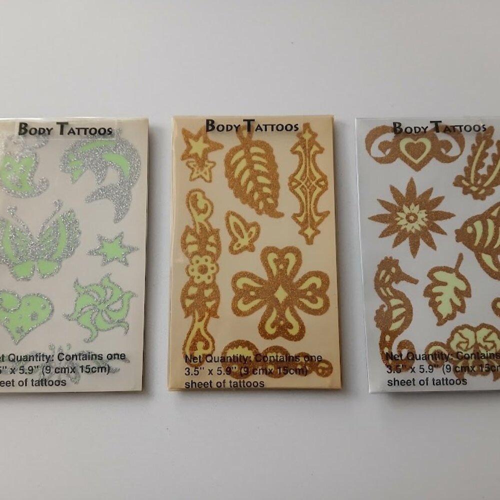 Glow in the Dark Temporary Body Tattoos pack of (3) sheets